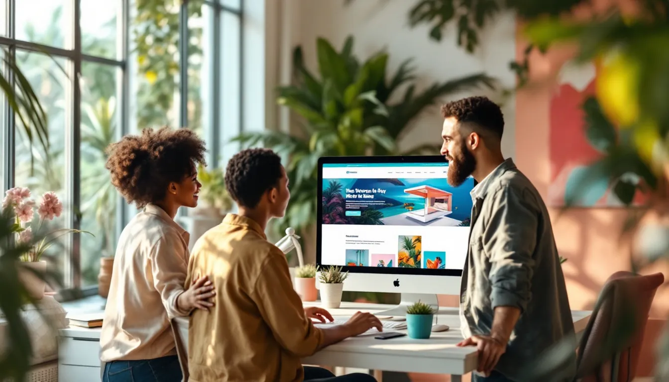 Agence web Guadeloupe : l'équipe Innotech IT aux Abymes analyse la page d'accueil d'un site client sur grand écran