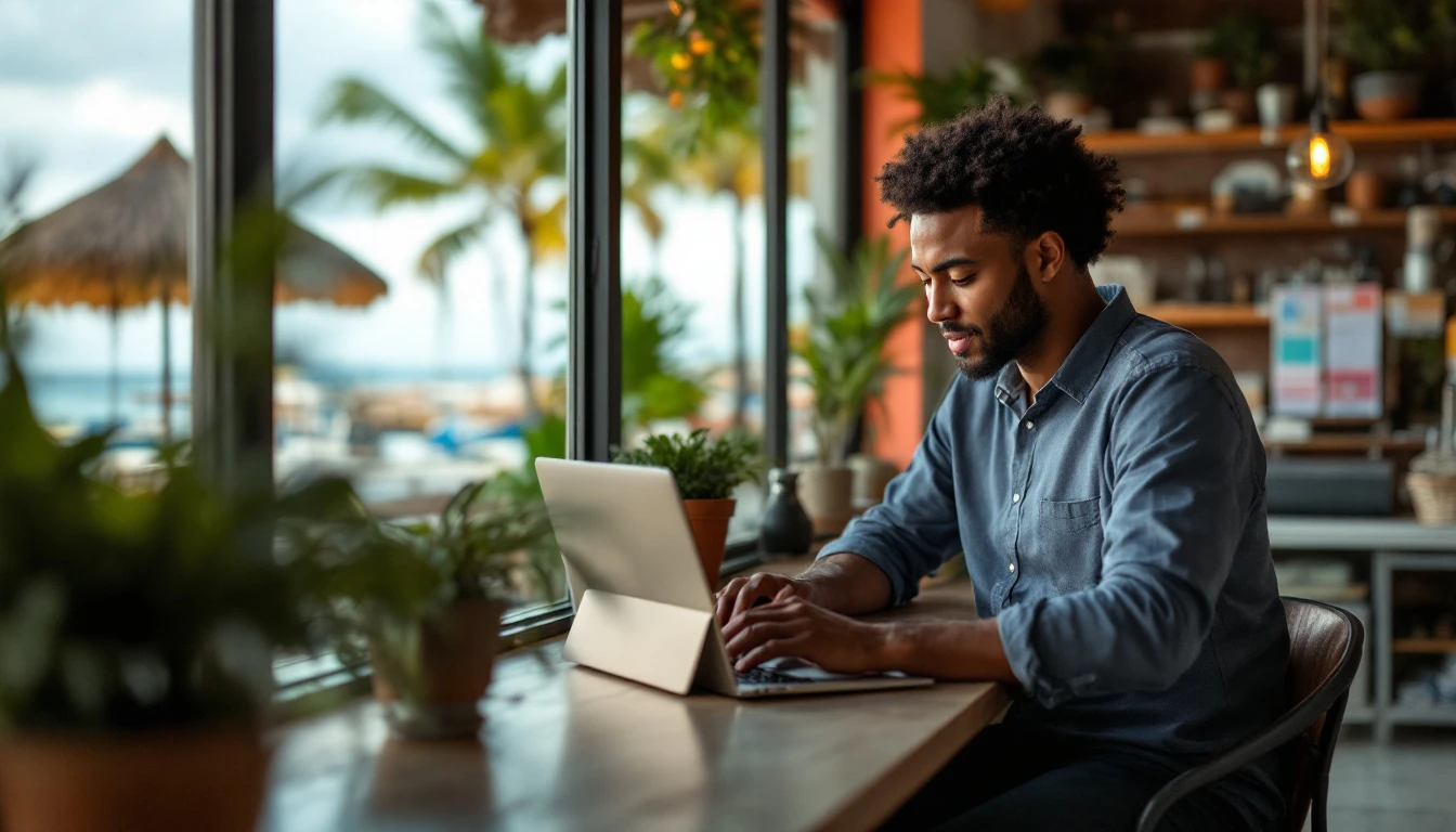 Création de site internet au Gosier : commerçant travaillant sur son site internet dans sa boutique