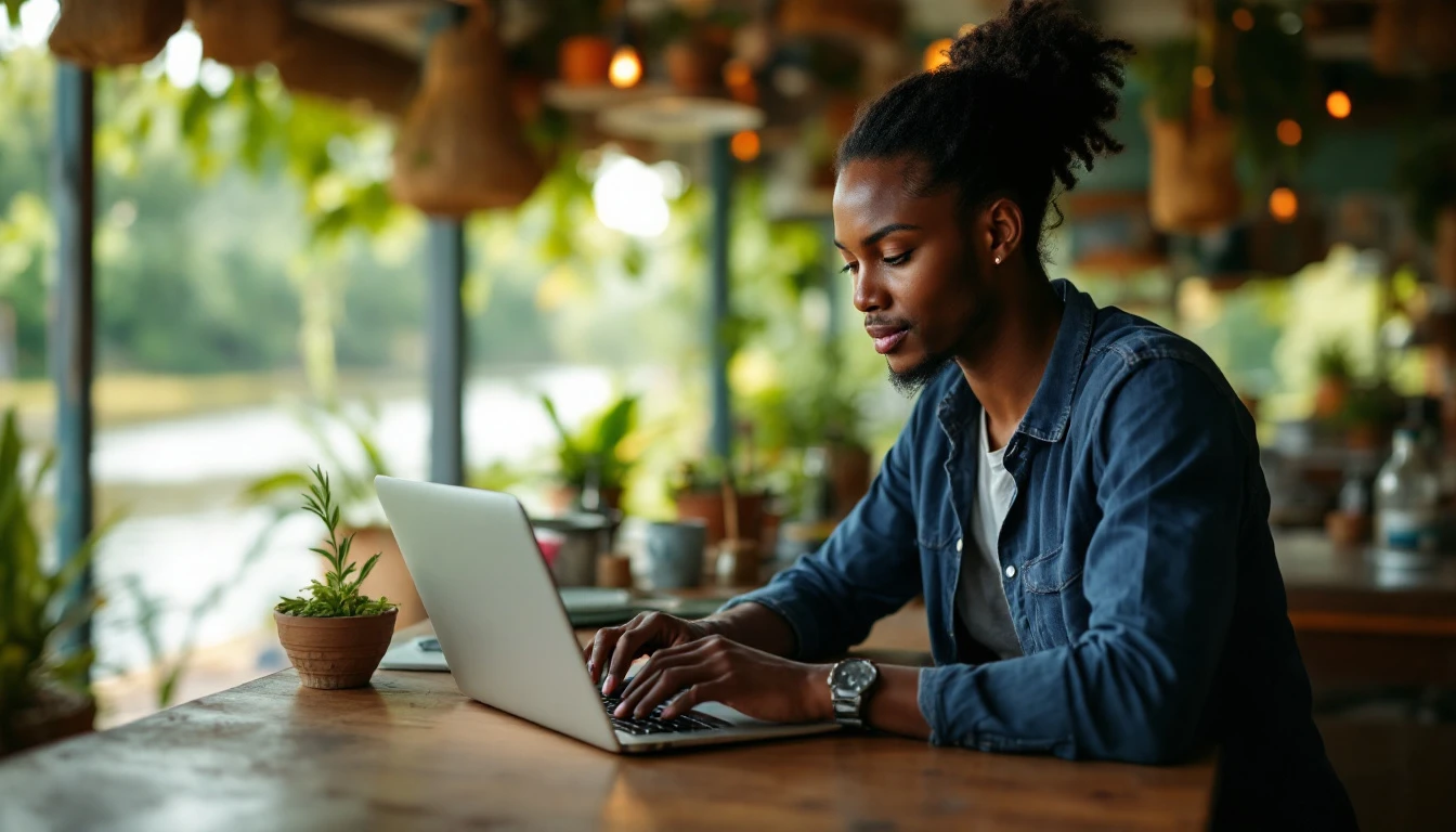 Création de site internet à Petit-Bourg : commerçant travaillant sur son site internet dans sa boutique
