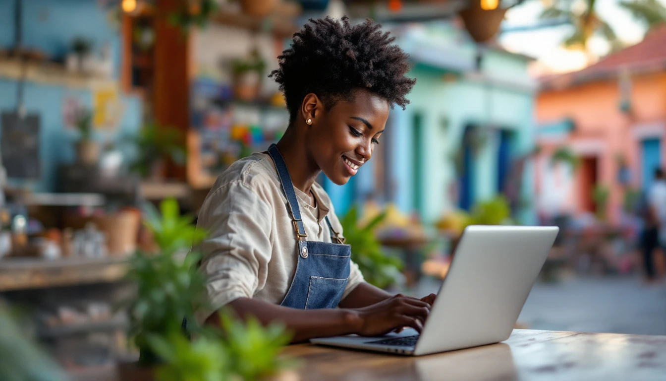 Création de site internet à Pointe-à-Pitre : commerçant travaillant sur son site internet dans sa boutique