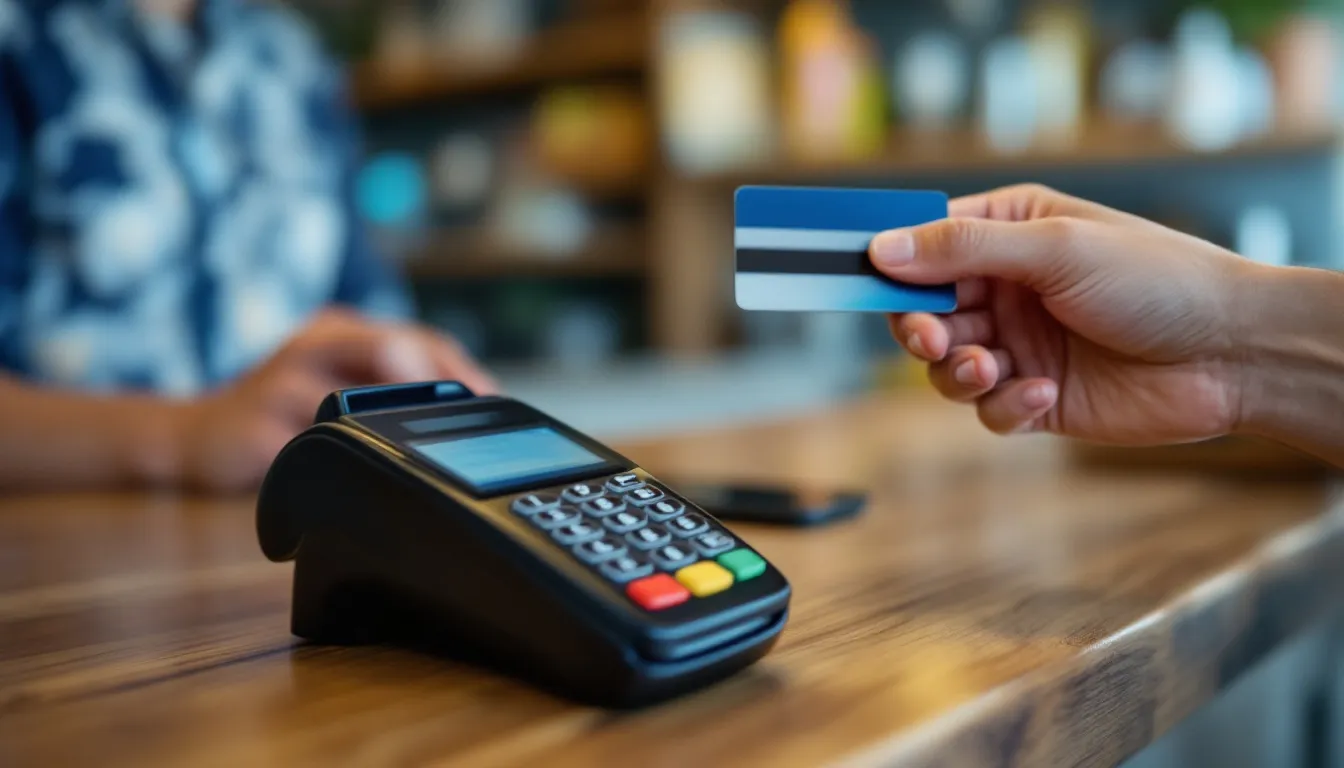 Terminal de paiement par carte bancaire et smartphone sur le comptoir d'une boutique en Guadeloupe