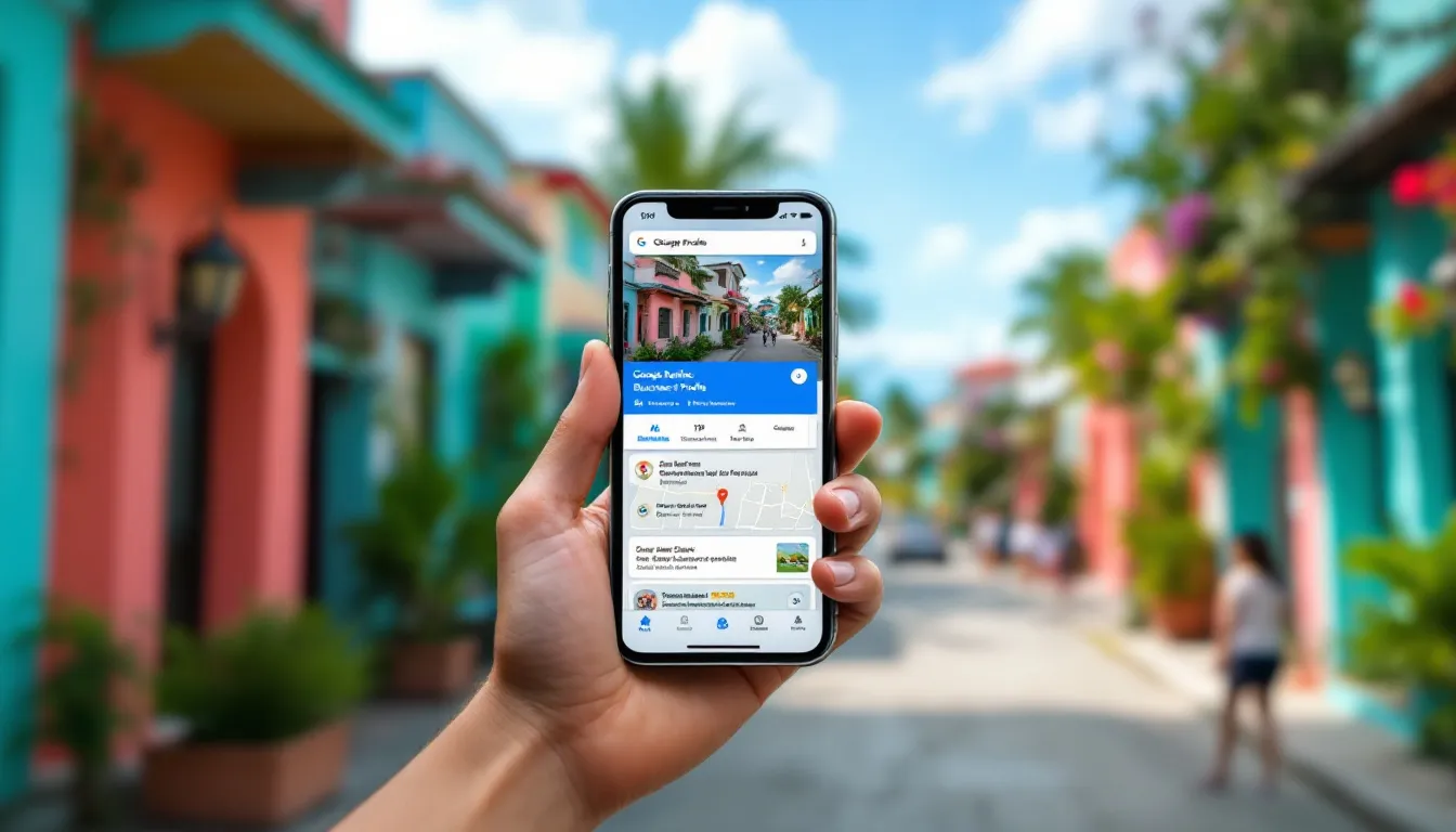Référencement de site internet en Guadeloupe : fiche Google Business Profile affichée sur un smartphone