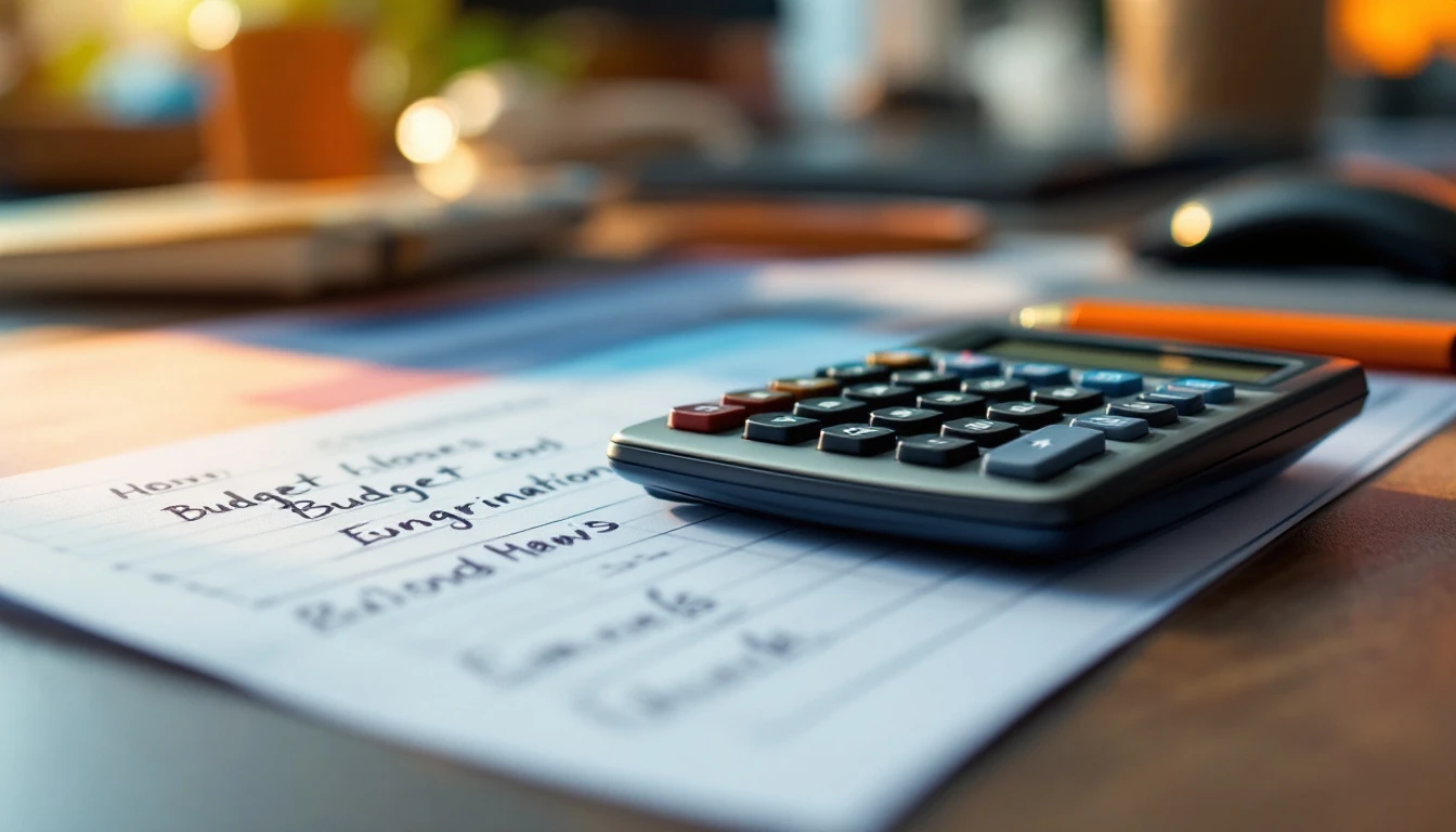 Tarifs création de site Guadeloupe : calculatrice et budget manuscrit sur un bureau, préparation d'un devis web