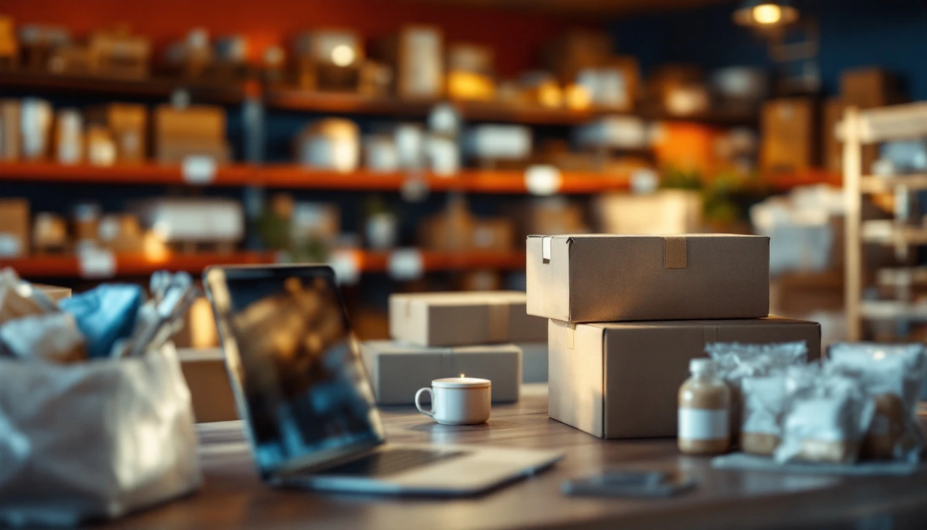 E-commerce headless en Guadeloupe : colis et produits prêts à expédier dans un entrepôt
