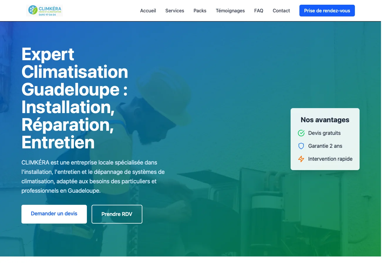 Projet Climkera - Site vitrine & réservation